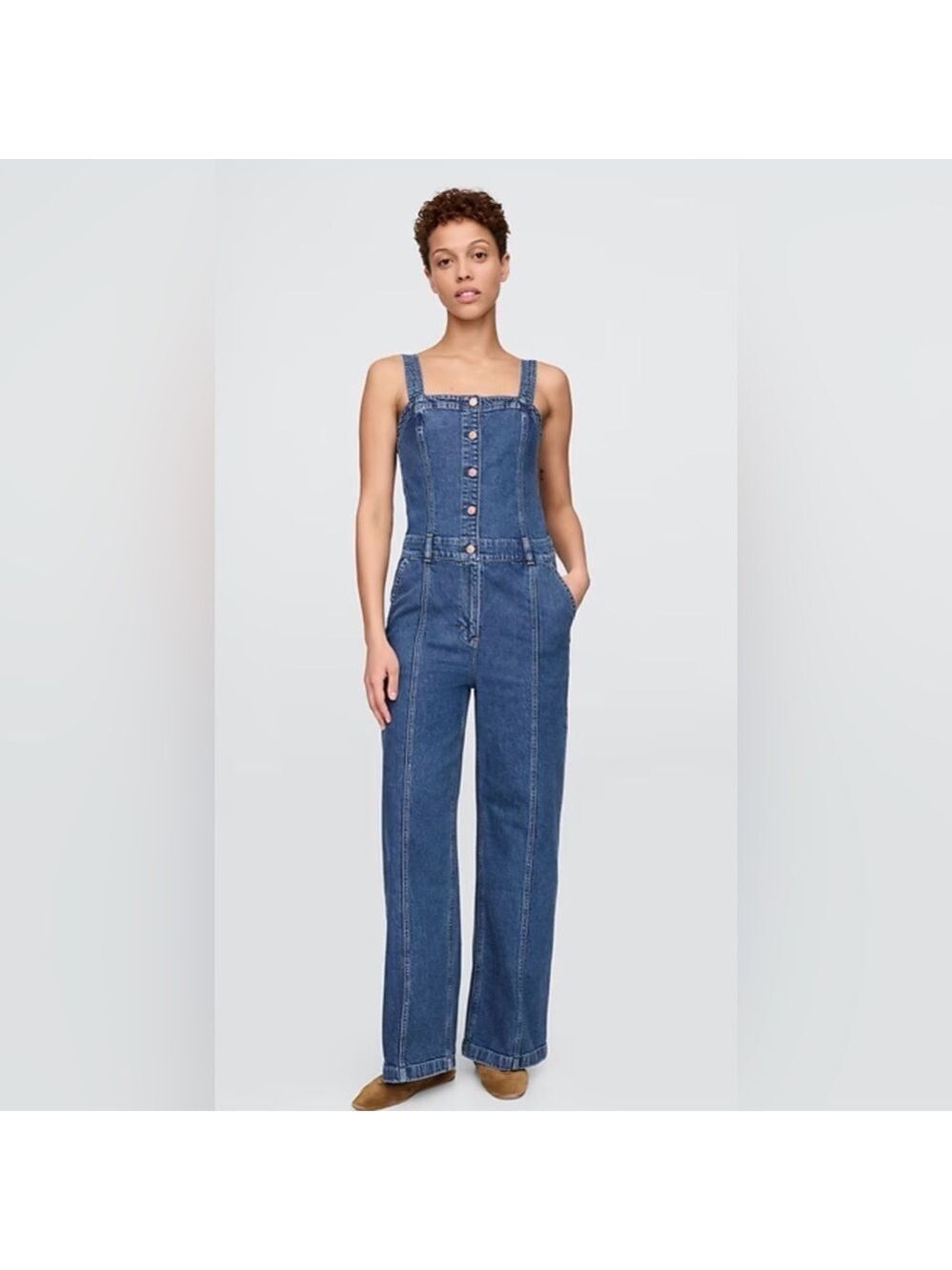 Gap 70s Retro Casual Dark Indigo Wash Denim Jean Jumpsuit NWOT 20 Closet Staple
